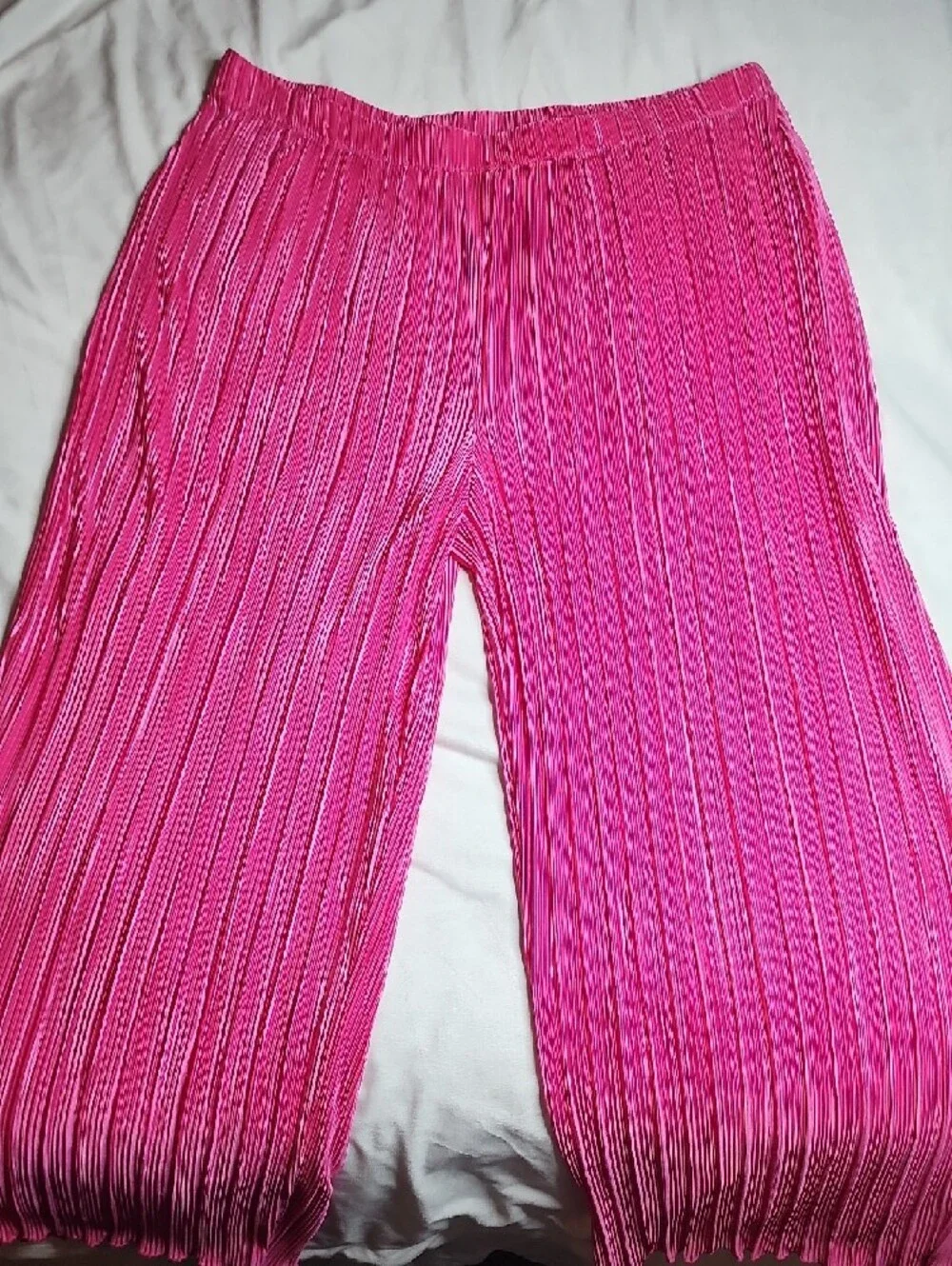 Hot Pink Plissé Matching Lounge Set | Wide Leg Pant Set
